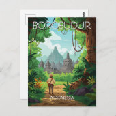 ボロブドゥールインドネシアユネスコヴィンテージレトロ旅行 ポストカード (正面/裏面)