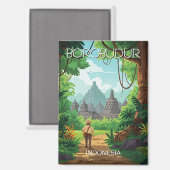 ボロブドゥールインドネシアユネスコヴィンテージレトロ旅行 マグネット (正面/裏面)