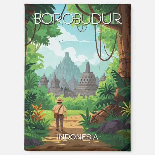 ボロブドゥールインドネシアユネスコヴィンテージレトロ旅行 マグネット (正面)