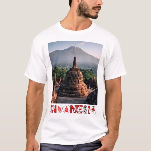 ボロブドゥールテンプル – インドネシアアート Tシャツ (正面)