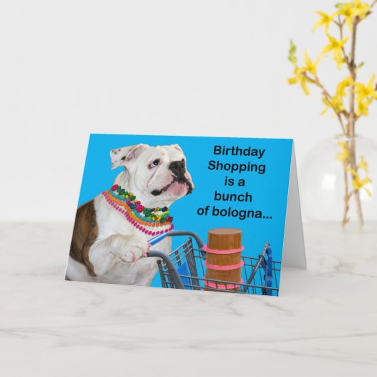 ボローおもしろいニャビーズ束付きブルドッグ誕生日 カード (黄色い花)