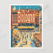 ボローニャイタリアアートヴィンテージトラベルイラストレーション ポストカード (正面)