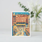 ボローニャイタリアアートヴィンテージトラベルイラストレーション ポストカード (スタンド正面)