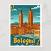 ボローニャイタリアアートヴィンテージトラベルイラストレーション ポストカード (正面)