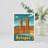 ボローニャイタリアアートヴィンテージトラベルイラストレーション ポストカード (スタンド正面)