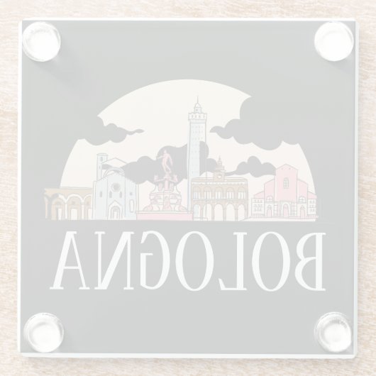 ボローニャイタリアシティシルエットヴィンテージトラベル ガラスコースター (裏面)