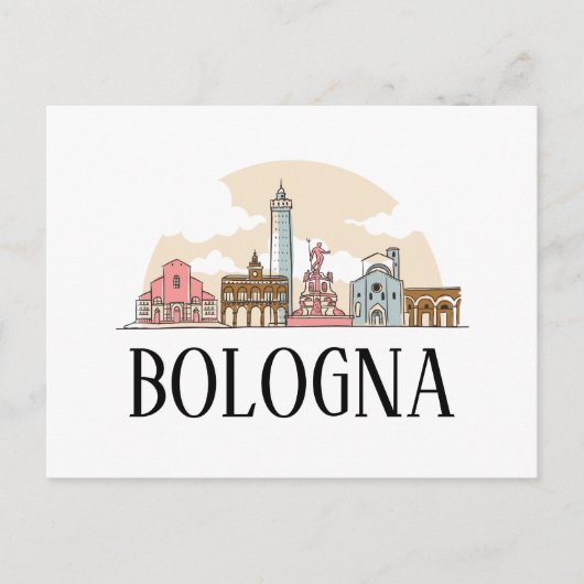 ボローニャイタリアシティシルエットヴィンテージトラベル ポストカード (正面)