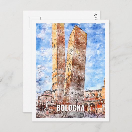ボローニャイタリア旅行プレイスウォーターカラーポストカード ポストカード (正面/裏面)