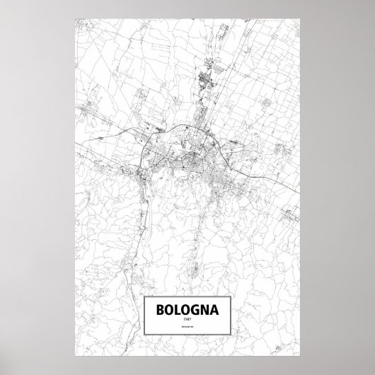 ボローニャ, イタリア (白地に黒) ポスター (正面)