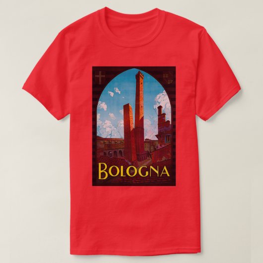 ボローニャ・ヴィンテージ旅行ポスター Tシャツ (デザイン正面)