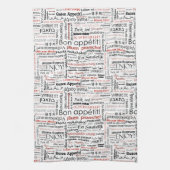 ボンは他の言語で表示タイポグラフィ赤 キッチンタオル (縦)