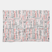 ボンは他の言語で表示タイポグラフィ赤 キッチンタオル (横)