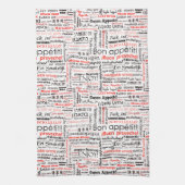 ボンは他の言語で表示タイポグラフィ赤 キッチンタオル (縦)