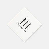 ボンアッペティットブラックホワイトフォーク、ナイフとスプーン スタンダードカクテルナプキン (角)
