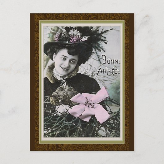 「ボンアニー」ヴィンテージフランスの年賀状 シーズンポストカード (正面)