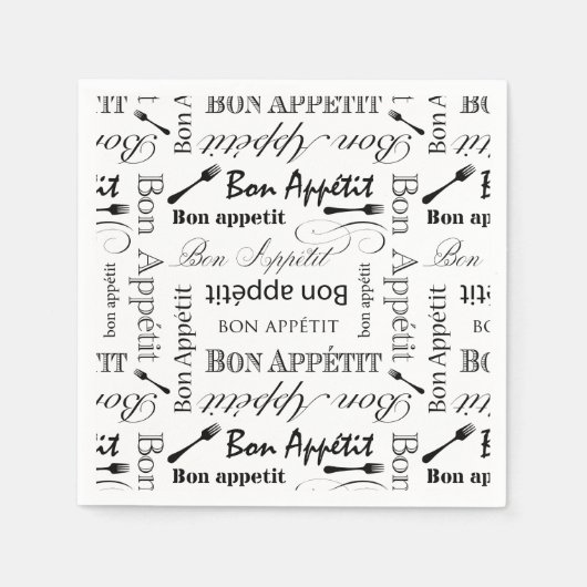 ボンアペティクラシックット白黒パターン スタンダードカクテルナプキン (正面)
