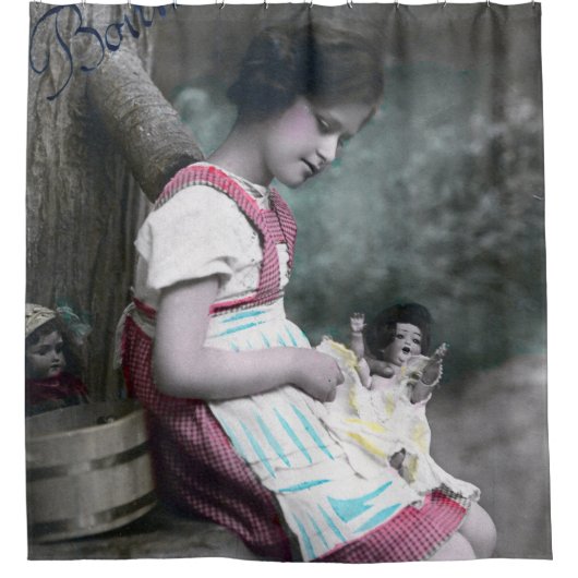 ボンアンネヴィンテージガールウィズドルル シャワーカーテン (正面)