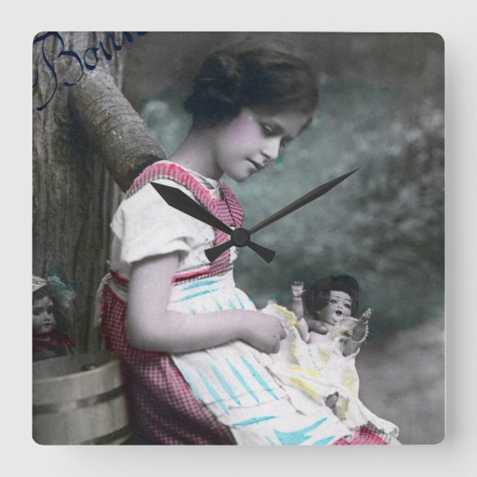 ボンアンネヴィンテージガールウィズドルル スクエア壁時計 (正面)