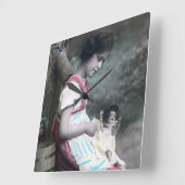 ボンアンネヴィンテージガールウィズドルル スクエア壁時計 (傾斜)