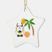 ボンガルポット、牛、木 セラミックオーナメント (左)