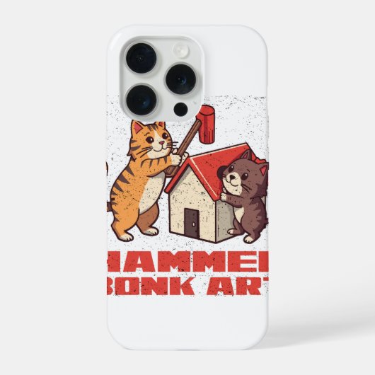 ボンクハンマーキャット 楽しいミーム レトロかわいいアート iPhoneケース (裏面)