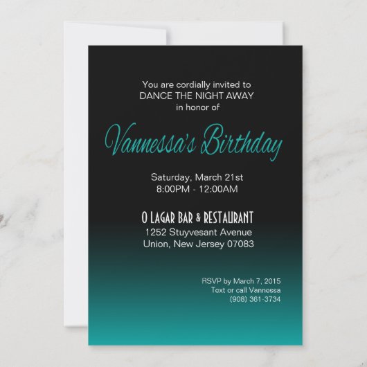 ボンシェルグリッタースパークル50シッシュ誕生日 |ティール(緑がかった色) 招待状 (裏面)