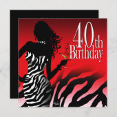 ボンシェルゼブラ40th誕生日パーティー赤 招待状 (正面/裏面)