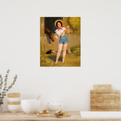 ボンシェル悪い女の子のレトロ:ファームガールホース&ドッグ ポスター (キッチン)