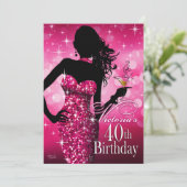 ボンシェル・スパークル40歳の誕生日 |暗い赤紫色 招待状 (スタンド正面)