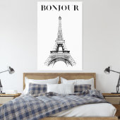 ボンジュールエッフェルタワー – パリのシックなストレッチ キャンバスプリント (インサイチュ (寝室))