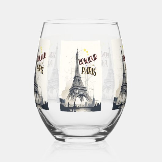 ボンジュールスカイラインマラソンパリ ステムなしワイングラス (左)