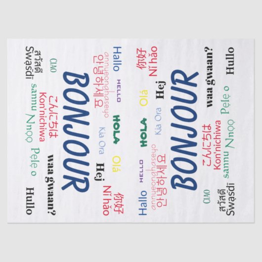 ボンジュールハローランゲージズワールドトラベルカラフル 薄葉紙 (正面)