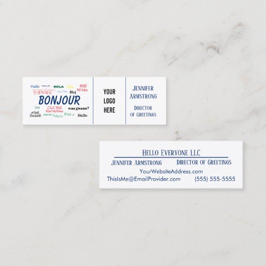 ボンジュールハローワールドトラベル言語カラフル名 スキニー名刺 (正面/裏面)