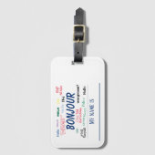 ボンジュールハローワールドトラベル言語カラフル名 ラゲッジタグ (正面縦)