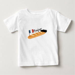 ボンジュールバゲッおもしろいト – 食べフランスの物 ベビーTシャツ