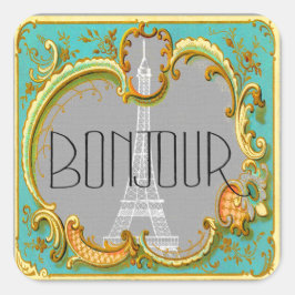 ボンジュールパリヴィンテージフランスのエッフェルタワーコラージュ スクエアシール