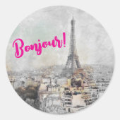 「ボンジュールパリ」エッフェルタワークラシックのラウンドステッカー ラウンドシール (正面)