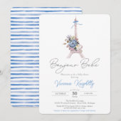 ボンジュールビーブブルーフローラエッフェルパリベビーシャワー 招待状 (正面/裏面)