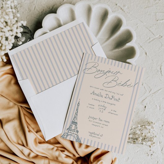 ボンジュールビーベブルーベビーシャワー招待状 招待状