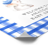 ボンジュールフランスのギンガムブルーウェルカムベビーシャワー ポスター (角)