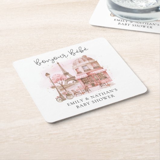 ボンジュールベパティスリーベビーシャワー スクエアペーパーコースター (アングル)