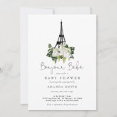ボンジュールベパリスフランスのホワイトフローラベビーシャワー 招待状 (正面)