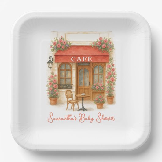 ボンジュールベパリフランスのカフェベビーシャワー ペーパープレート (正面)