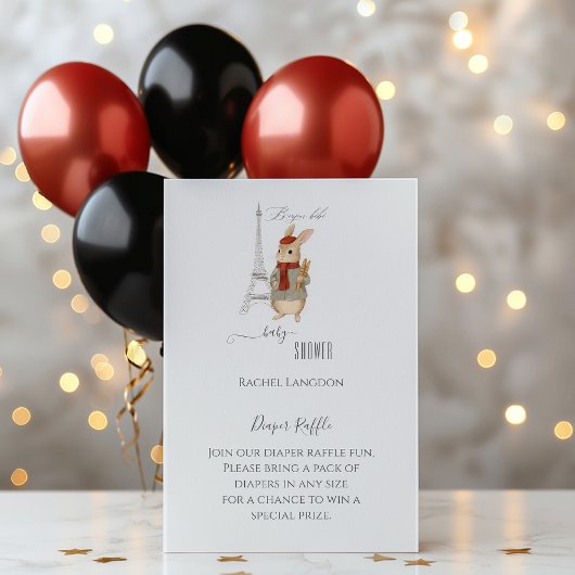 ボンジュールベビラビットベビーシャワーおむつラッフル エンクロージャーカード