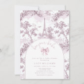 ボンジュールベビートイルピンクボウフランスのベビーシャワー 招待状 (正面)