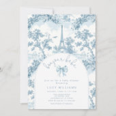 ボンジュールベビートイルブルーボウフランスのベビーシャワー 招待状 (正面)