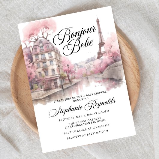 ボンジュールベビー、ハローベビー、ベビーシャワー、フランスのベビー 招待状