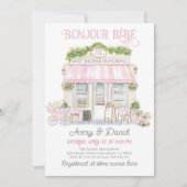 ボンジュールベピンクパリジャンカフェベビーガールシャワー 招待状 (正面)