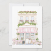 ボンジュールベピンクパリジャンカフェベビーガールシャワー 招待状 (裏面)