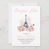 ボンジュールベピンクパリフローラガールベビーシャワー 招待状 (正面)